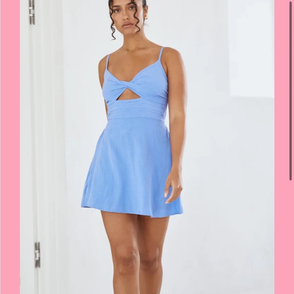 Linen Sky Blue Mini Dress
